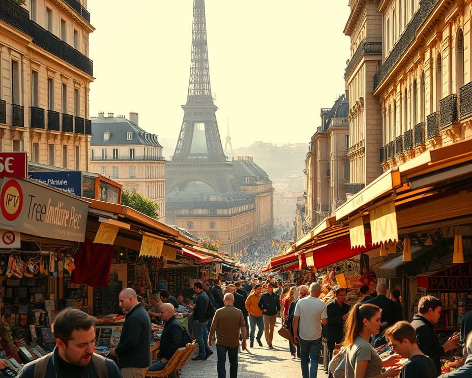 A bustling open-air market in the heart of France, bathed in warm afternoon sunlight. Rows of colorful stalls display a diverse array of IPTV services, each vendor passionately promoting their offerings to the discerning shoppers. The foreground is alive with activity, as customers examine devices and negotiate prices. In the middle ground, towering facades of historic Parisian buildings provide a picturesque backdrop, while the background fades into a hazy horizon, suggesting the broader IPTV landscape beyond. The scene conveys a sense of vibrant commercial energy and the thriving, competitive nature of the French IPTV market in 2023. A bustling open-air market in the heart of France, bathed in warm afternoon sunlight. Rows of colorful stalls display a diverse array of IPTV services, each vendor passionately promoting their offerings to the discerning shoppers. The foreground is alive with activity, as customers examine devices and negotiate prices. In the middle ground, towering facades of historic Parisian buildings provide a picturesque backdrop, while the background fades into a hazy horizon, suggesting the broader IPTV landscape beyond. The scene conveys a sense of vibrant commercial energy and the thriving, competitive nature of the French IPTV market in 2023.