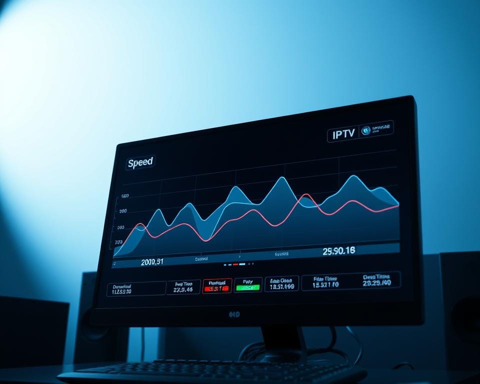 A futuristic computer interface displaying a real-time graph of internet connection speed, with dynamic line charts and numerical readouts depicting download and upload rates. The interface is sleek and minimalist, with a dark background that highlights the vibrant colors of the data visualization. The lighting is cool and directional, casting subtle shadows that add depth and dimension to the scene. The camera angle is slightly elevated, providing an overhead perspective that conveys a sense of control and technical mastery. The overall mood is one of precision, efficiency, and technological prowess, perfectly capturing the technical requirements for an optimal IPTV experience. A futuristic computer interface displaying a real-time graph of internet connection speed, with dynamic line charts and numerical readouts depicting download and upload rates. The interface is sleek and minimalist, with a dark background that highlights the vibrant colors of the data visualization. The lighting is cool and directional, casting subtle shadows that add depth and dimension to the scene. The camera angle is slightly elevated, providing an overhead perspective that conveys a sense of control and technical mastery. The overall mood is one of precision, efficiency, and technological prowess, perfectly capturing the technical requirements for an optimal IPTV experience.