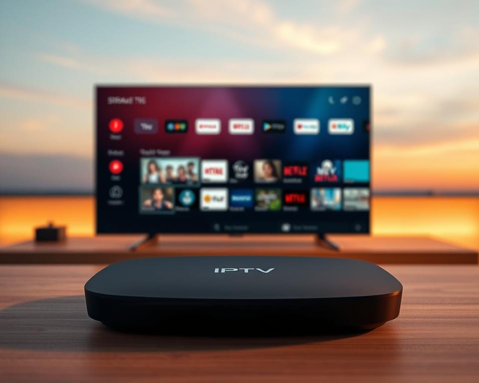 A high-quality IPTV OTT Premium setup on a sleek, modern streaming device. In the foreground, the device sits atop a minimalist wooden surface, its curved lines and matte finish complementing the clean, minimalist aesthetic. The middle ground features a variety of streaming service icons, neatly arranged to suggest the breadth of content available. In the background, a soft, gradient-filled sky lends an air of sophistication and technological advancement. Warm, directional lighting casts subtle shadows, adding depth and dimension to the scene. The overall composition conveys the premium, high-performance nature of the IPTV OTT system, ready to deliver an exceptional streaming experience on the latest generation of connected devices. A high-quality IPTV OTT Premium setup on a sleek, modern streaming device. In the foreground, the device sits atop a minimalist wooden surface, its curved lines and matte finish complementing the clean, minimalist aesthetic. The middle ground features a variety of streaming service icons, neatly arranged to suggest the breadth of content available. In the background, a soft, gradient-filled sky lends an air of sophistication and technological advancement. Warm, directional lighting casts subtle shadows, adding depth and dimension to the scene. The overall composition conveys the premium, high-performance nature of the IPTV OTT system, ready to deliver an exceptional streaming experience on the latest generation of connected devices.