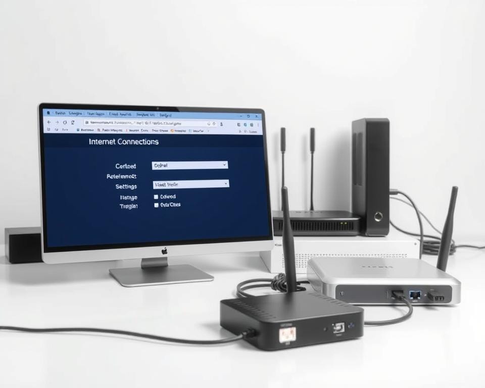 A high-quality image of the technical requirements for using Z2U IPTV, showcasing a modern and minimalist design. The foreground features a laptop or desktop computer displaying a web browser, with the internet connection settings and requirements clearly visible on the screen. The middle ground includes various network devices such as a router, modem, and ethernet cables, all neatly arranged to convey the necessary connectivity setup. The background has a clean, neutral color scheme, with soft lighting that creates a sense of focus and professionalism. The overall composition should convey a sense of simplicity and clarity, reflecting the practical nature of the guide. A high-quality image of the technical requirements for using Z2U IPTV, showcasing a modern and minimalist design. The foreground features a laptop or desktop computer displaying a web browser, with the internet connection settings and requirements clearly visible on the screen. The middle ground includes various network devices such as a router, modem, and ethernet cables, all neatly arranged to convey the necessary connectivity setup. The background has a clean, neutral color scheme, with soft lighting that creates a sense of focus and professionalism. The overall composition should convey a sense of simplicity and clarity, reflecting the practical nature of the guide.