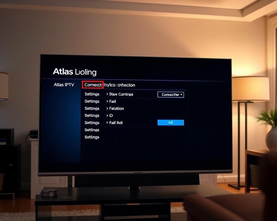 A modern Smart TV screen displaying the configuration interface for Atlas IPTV, a popular streaming service. The screen shows various settings and options for connecting the service, with a clean and intuitive user interface. The TV is positioned in a well-lit living room, with soft, warm lighting creating a cozy atmosphere. The angle showcases the TV at a slight three-quarter view, allowing the viewer to see both the screen and the surrounding environment. The overall scene conveys a sense of ease and simplicity, reflecting the straightforward process of setting up Atlas IPTV on a Smart TV. A modern Smart TV screen displaying the configuration interface for Atlas IPTV, a popular streaming service. The screen shows various settings and options for connecting the service, with a clean and intuitive user interface. The TV is positioned in a well-lit living room, with soft, warm lighting creating a cozy atmosphere. The angle showcases the TV at a slight three-quarter view, allowing the viewer to see both the screen and the surrounding environment. The overall scene conveys a sense of ease and simplicity, reflecting the straightforward process of setting up Atlas IPTV on a Smart TV.