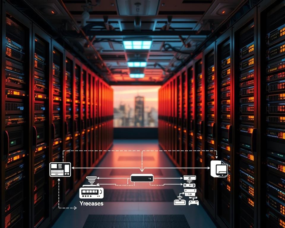 A modern data center, housing the core infrastructure of an IPTV OTT system. Rows of sleek server racks and networking equipment bathed in a warm, ambient glow. Cables neatly organized, blinking indicator lights, and a sense of technological prowess. In the foreground, a schematic diagram illustrates the interconnected components - content acquisition, transcoding, content delivery network, and user devices. The middle ground features a simplified network topology, showcasing the flow of video and metadata across the system. In the background, a subtle cityscape backdrop suggests the widespread reach and accessibility of the IPTV OTT service. The overall atmosphere conveys efficiency, reliability, and the seamless delivery of digital entertainment. A modern data center, housing the core infrastructure of an IPTV OTT system. Rows of sleek server racks and networking equipment bathed in a warm, ambient glow. Cables neatly organized, blinking indicator lights, and a sense of technological prowess. In the foreground, a schematic diagram illustrates the interconnected components - content acquisition, transcoding, content delivery network, and user devices. The middle ground features a simplified network topology, showcasing the flow of video and metadata across the system. In the background, a subtle cityscape backdrop suggests the widespread reach and accessibility of the IPTV OTT service. The overall atmosphere conveys efficiency, reliability, and the seamless delivery of digital entertainment.