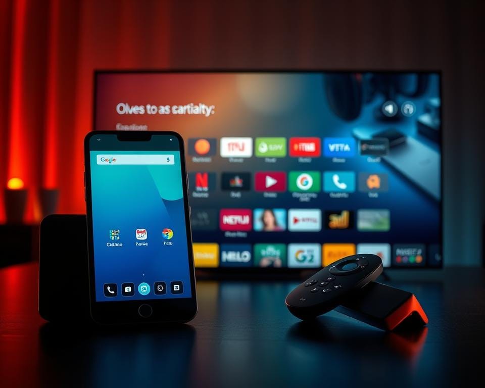 A premium OTT IPTV application interface showcased on a variety of smart devices, including a sleek smartphone, a modern tablet, and a high-end smart TV remote. The application features a clean, intuitive layout with vibrant colors, clear icons, and a seamless user experience. The scene is bathed in warm, directional lighting, creating a sense of sophistication and professionalism. The devices are arranged in a visually appealing manner, highlighting the versatility and accessibility of the IPTV premium OTT service across multiple platforms.