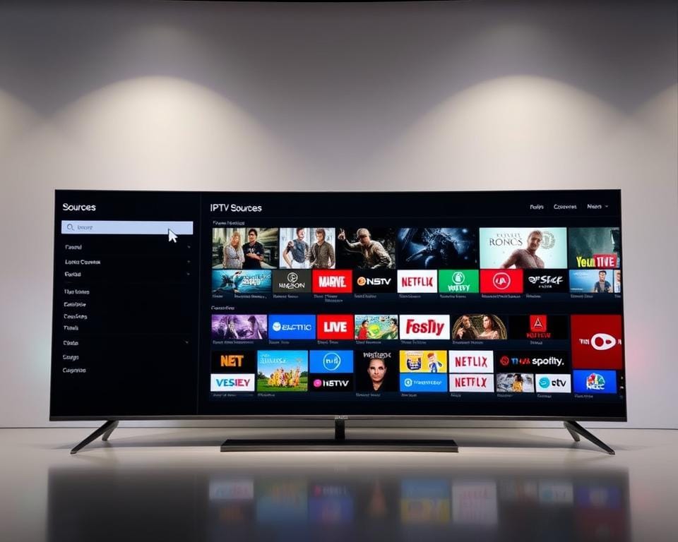 A professional-grade IPTV interface with a sleek and intuitive dashboard, featuring a grid of colorful channel icons against a clean, minimalist backdrop. The foreground showcases an array of IPTV source options, each with a distinctive icon and label, inviting the user to explore and select the desired content. The middle ground presents a well-organized menu system, allowing for seamless navigation and management of IPTV sources. In the background, a subtle pattern or texture adds depth and visual interest, creating a visually appealing and functional scene that captures the essence of "sources IPTV" for the practical guide. A professional-grade IPTV interface with a sleek and intuitive dashboard, featuring a grid of colorful channel icons against a clean, minimalist backdrop. The foreground showcases an array of IPTV source options, each with a distinctive icon and label, inviting the user to explore and select the desired content. The middle ground presents a well-organized menu system, allowing for seamless navigation and management of IPTV sources. In the background, a subtle pattern or texture adds depth and visual interest, creating a visually appealing and functional scene that captures the essence of "sources IPTV" for the practical guide.
