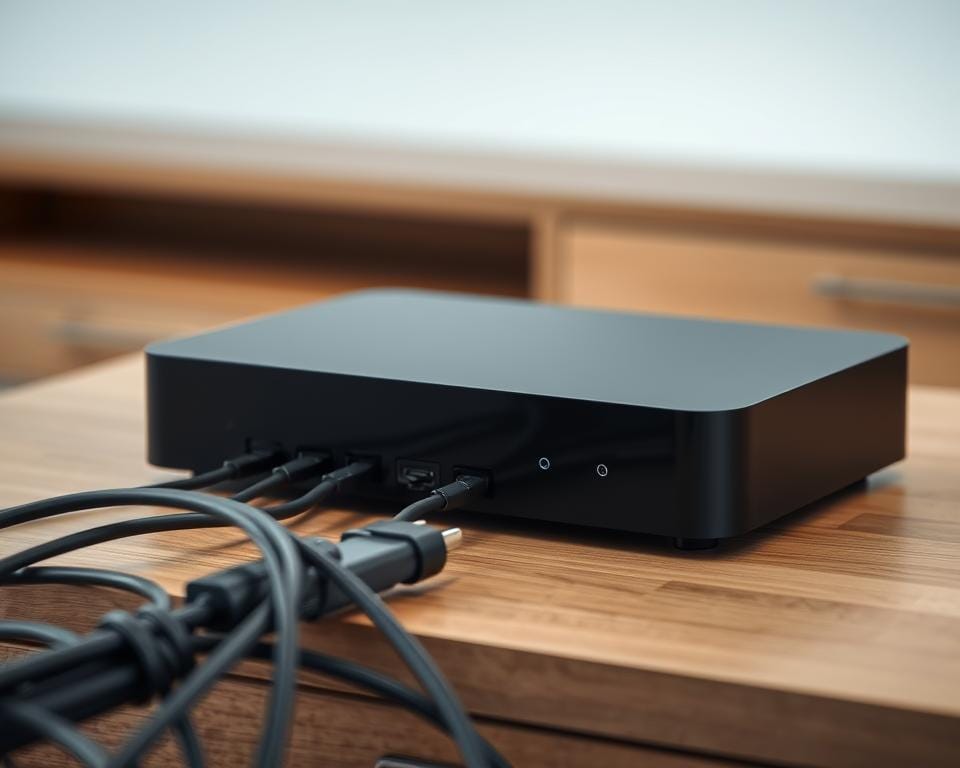 A sleek and modern IPTV box sits atop a minimalist wooden table, its smooth black casing reflecting the soft, diffused lighting from above. The device's clean lines and minimalist design evoke a sense of technological sophistication. In the foreground, various cables and connectors emerge from the box, hinting at the complex network of connections that power this home entertainment hub. The background fades into a subtly blurred, neutral backdrop, allowing the IPTV box to take center stage and command attention. The overall scene conveys a sense of seamless integration, where technology blends effortlessly with the modern home environment. A sleek and modern IPTV box sits atop a minimalist wooden table, its smooth black casing reflecting the soft, diffused lighting from above. The device's clean lines and minimalist design evoke a sense of technological sophistication. In the foreground, various cables and connectors emerge from the box, hinting at the complex network of connections that power this home entertainment hub. The background fades into a subtly blurred, neutral backdrop, allowing the IPTV box to take center stage and command attention. The overall scene conveys a sense of seamless integration, where technology blends effortlessly with the modern home environment.