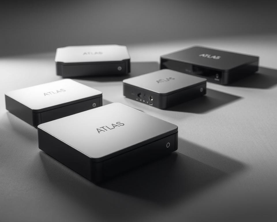 A sleek and modern set of dedicated Atlas IPTV set-top boxes, neatly arranged on a minimalist gray surface. The devices feature clean, rectangular designs with subtle branding and a range of connectivity options. Soft, directional lighting illuminates the scene, casting subtle shadows and highlights that emphasize the boxes' clean lines and premium materials. The overall mood is one of technological sophistication and attention to detail, reflecting the high-quality experience of using Atlas IPTV on these purpose-built devices. A sleek and modern set of dedicated Atlas IPTV set-top boxes, neatly arranged on a minimalist gray surface. The devices feature clean, rectangular designs with subtle branding and a range of connectivity options. Soft, directional lighting illuminates the scene, casting subtle shadows and highlights that emphasize the boxes' clean lines and premium materials. The overall mood is one of technological sophistication and attention to detail, reflecting the high-quality experience of using Atlas IPTV on these purpose-built devices.