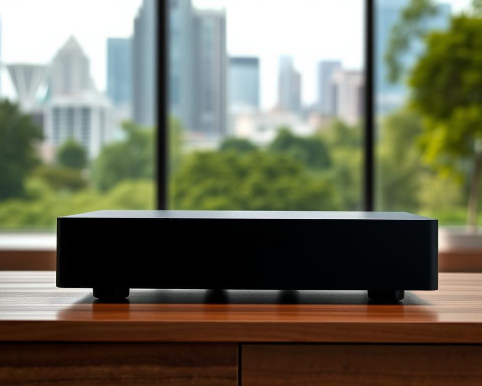 A sleek, modern IPTV box sits atop a wooden media console, its clean lines and minimalist design befitting a premium streaming device. Soft, directional lighting from above accentuates the box's sharp edges and matte black finish, creating a sense of sophistication. In the background, a blurred cityscape of high-rise buildings and lush greenery hints at the device's ability to deliver a vast array of content from around the world. The composition conveys a harmonious balance between technology and environment, promising an immersive, high-quality IPTV experience for the user. A sleek, modern IPTV box sits atop a wooden media console, its clean lines and minimalist design befitting a premium streaming device. Soft, directional lighting from above accentuates the box's sharp edges and matte black finish, creating a sense of sophistication. In the background, a blurred cityscape of high-rise buildings and lush greenery hints at the device's ability to deliver a vast array of content from around the world. The composition conveys a harmonious balance between technology and environment, promising an immersive, high-quality IPTV experience for the user.