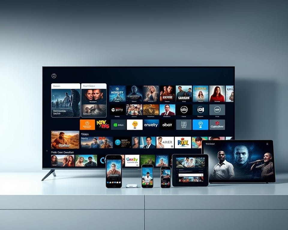 A sleek, modern IPTV service interface showcasing a wide array of streaming content. The foreground displays a clean, intuitive dashboard with neatly organized categories and crisp, high-definition thumbnails. In the middle ground, various devices such as smart TVs, smartphones, and tablets are seamlessly integrated, highlighting the cross-platform compatibility. The background features a subtle, minimalist design with soft lighting, conveying a sense of professionalism and technological sophistication. The overall mood is one of accessibility, simplicity, and the future of television viewing. A sleek, modern IPTV service interface showcasing a wide array of streaming content. The foreground displays a clean, intuitive dashboard with neatly organized categories and crisp, high-definition thumbnails. In the middle ground, various devices such as smart TVs, smartphones, and tablets are seamlessly integrated, highlighting the cross-platform compatibility. The background features a subtle, minimalist design with soft lighting, conveying a sense of professionalism and technological sophistication. The overall mood is one of accessibility, simplicity, and the future of television viewing.