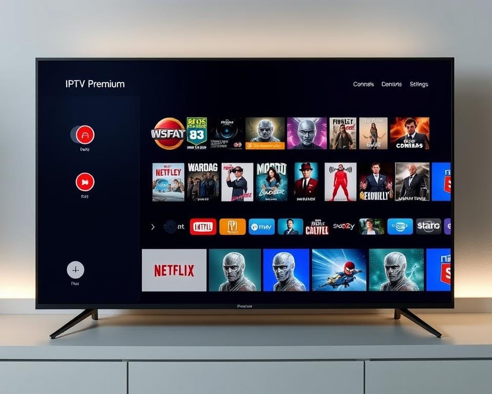 A sleek smart TV display showcasing a meticulously configured IPTV OTT Premium interface. The foreground features a clean, intuitive user experience with crisp icons, seamless navigation, and a premium visual aesthetic. The middle ground highlights a variety of content categories, from live TV channels to on-demand movies and shows, all easily accessible. In the background, a subtle gradient evokes a sense of high-end technology and advanced capabilities. Soft lighting accentuates the display's sophisticated design, creating a premium, immersive viewing environment. The overall composition conveys the power and versatility of a fully optimized IPTV OTT Premium setup on a modern smart TV. A sleek smart TV display showcasing a meticulously configured IPTV OTT Premium interface. The foreground features a clean, intuitive user experience with crisp icons, seamless navigation, and a premium visual aesthetic. The middle ground highlights a variety of content categories, from live TV channels to on-demand movies and shows, all easily accessible. In the background, a subtle gradient evokes a sense of high-end technology and advanced capabilities. Soft lighting accentuates the display's sophisticated design, creating a premium, immersive viewing environment. The overall composition conveys the power and versatility of a fully optimized IPTV OTT Premium setup on a modern smart TV.