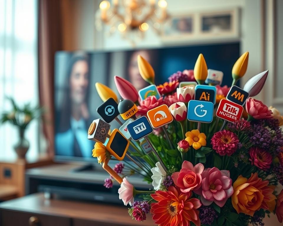 A vibrant bouquet of IPTV channels, captured in a warm, cinematic light. The foreground showcases a lush arrangement of digital television icons, each representing a unique channel or service. In the middle ground, the bouquet is framed by sleek, modern technology - a smart TV, streaming device, or IPTV box, hinting at the versatility of the IPTV experience. The background is a softly blurred, elegant interior, suggesting the luxurious ambiance of the IPTV service. The overall composition conveys a sense of exploration, discovery, and the richness of the available IPTV content. A vibrant bouquet of IPTV channels, captured in a warm, cinematic light. The foreground showcases a lush arrangement of digital television icons, each representing a unique channel or service. In the middle ground, the bouquet is framed by sleek, modern technology - a smart TV, streaming device, or IPTV box, hinting at the versatility of the IPTV experience. The background is a softly blurred, elegant interior, suggesting the luxurious ambiance of the IPTV service. The overall composition conveys a sense of exploration, discovery, and the richness of the available IPTV content.