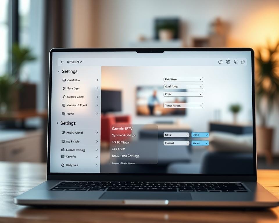 An initial IPTV configuration interface presented on a modern laptop or desktop computer screen. The foreground features a clean, minimalist user interface with intuitive menu options, settings, and configuration parameters. The middle ground showcases a live video feed or a sample IPTV channel, demonstrating the system's functionality. The background depicts a softly blurred office or home environment, conveying a sense of professionalism and domestic comfort. Warm, natural lighting illuminates the scene, creating a pleasant, inviting atmosphere. The overall composition emphasizes simplicity, user-friendliness, and the ability to effortlessly set up and enjoy an IPTV entertainment system. An initial IPTV configuration interface presented on a modern laptop or desktop computer screen. The foreground features a clean, minimalist user interface with intuitive menu options, settings, and configuration parameters. The middle ground showcases a live video feed or a sample IPTV channel, demonstrating the system's functionality. The background depicts a softly blurred office or home environment, conveying a sense of professionalism and domestic comfort. Warm, natural lighting illuminates the scene, creating a pleasant, inviting atmosphere. The overall composition emphasizes simplicity, user-friendliness, and the ability to effortlessly set up and enjoy an IPTV entertainment system.