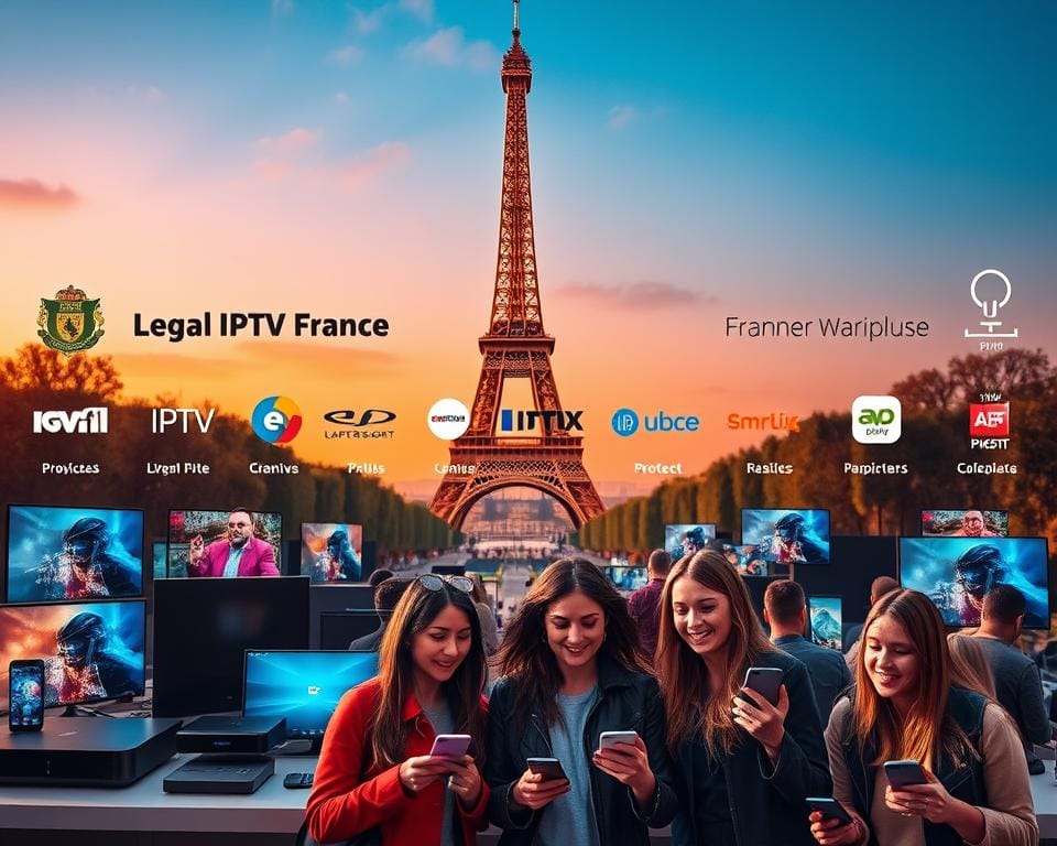 Fournisseurs IPTV France: a vibrant marketplace showcasing the leading legal IPTV providers in the country. Set against a backdrop of the iconic Eiffel Tower, the scene depicts an array of digital devices, from sleek smartphones to high-tech set-top boxes, all connected to a seamless IPTV ecosystem. The middle ground features a selection of provider logos, each distinct in its design, hinting at the diverse offerings catering to the French market. In the foreground, a group of tech-savvy consumers engages with the IPTV services, their expressions conveying a sense of satisfaction and immersion. The overall composition is bathed in a warm, inviting light, capturing the vibrant and thriving IPTV landscape in France. Fournisseurs IPTV France: a vibrant marketplace showcasing the leading legal IPTV providers in the country. Set against a backdrop of the iconic Eiffel Tower, the scene depicts an array of digital devices, from sleek smartphones to high-tech set-top boxes, all connected to a seamless IPTV ecosystem. The middle ground features a selection of provider logos, each distinct in its design, hinting at the diverse offerings catering to the French market. In the foreground, a group of tech-savvy consumers engages with the IPTV services, their expressions conveying a sense of satisfaction and immersion. The overall composition is bathed in a warm, inviting light, capturing the vibrant and thriving IPTV landscape in France.